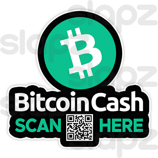 BITCOIN CASH STICKER #8 - LOGO TEXT QR CODE (Diecut)